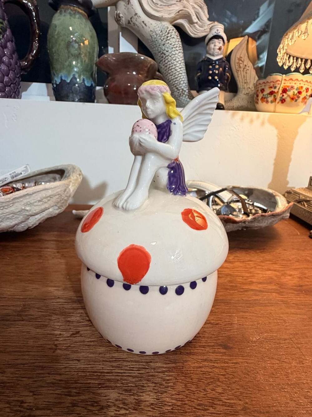 Fairycore Hand Painted Ceramic Jewelry Mushroom Fairy Trinket Box Jar
